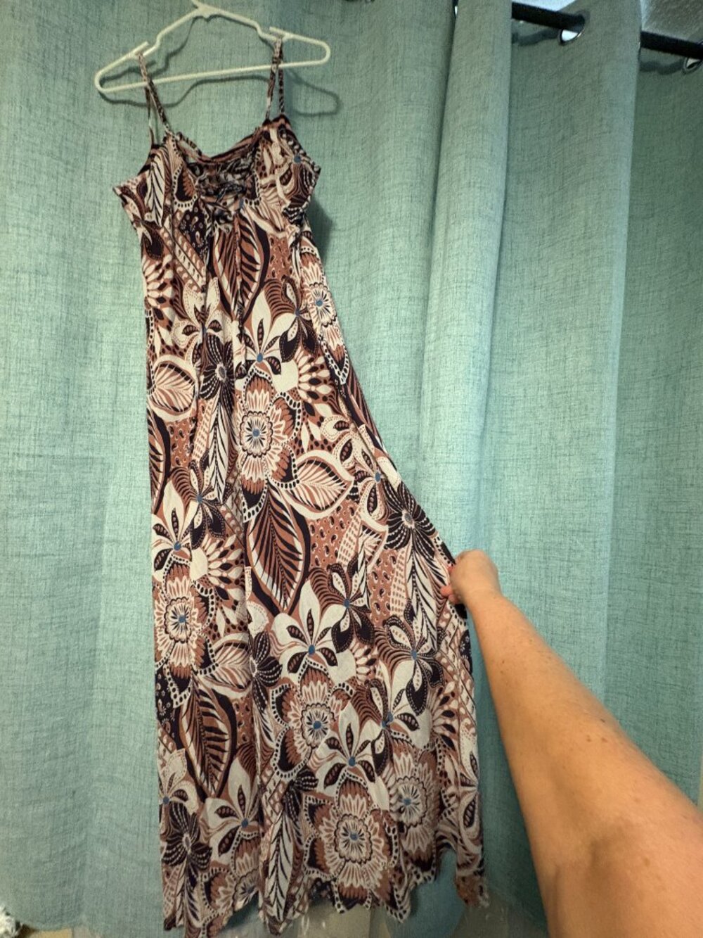 Angie Printed Square Neckline Lace Up Back Spaghetti Straps Dress Size L. NWOT - Picture 2 of 6